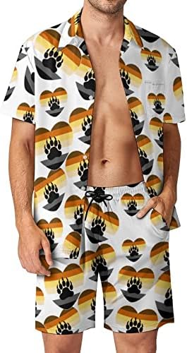 Weedkeycat lgbt medvjed ponos heart muške odjeće za plažu 2 komada Havajska gumba dolje majica kratkih rukava i kratkih rukava