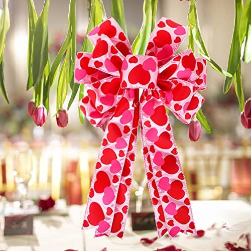 Samantter Veliki crveni rebrani lukovi crveni vijenac od srca lukovi za vjenčani rođendan zabava za valentinovo ukras 11inch