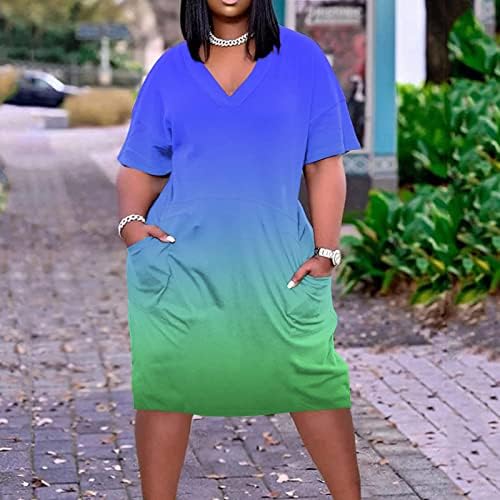 Afričke haljine za žene Vintage V izrez kratki rukav plus veličine džepova T-majica haljine prevelike tuničke haljine od plaže