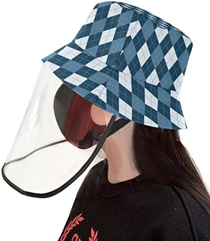 Zaštitni šešir za odrasle sa štitnikom za lice, ribarski šešir protiv sunčeve kape, dijamantski ček Argyle parten siva plava