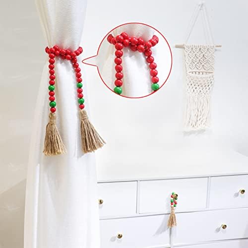 2 Pakovanje božićne drvene perle sa tasselom, klasičnom zelenom i crvenom drvenom zrncu Garland