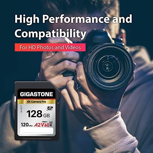 Gigastone 128GB 2-Pack SD kartica, 4K kamera Pro, A2 V60 SDXC memorijska kartica High Speed 4K Ultra HD UHD Video kompatibilan sa Canon Nikon Sony Pentax Kodak Olympus Panasonic digitalnom kamerom