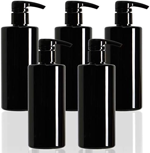 Youngever 5 pakovanja crne plastične pumpne bočice 16 unce, prazne pumpne bočice za šampon, pumpne bočice za čišćenje rastvora
