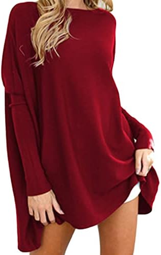 Žene Solid srednjeg duljine labav pulover Top majice Labavi dugi rukav Tunnic Twirt okrugli zvezni duks fit pulover