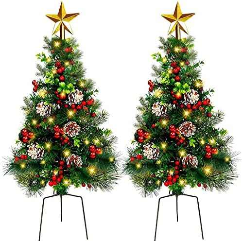 Vanjska staza umjetna božićna stabla, 2 seta od 2,7ft prije osvijetljenih ukrasa za utte, urne punilo sa LED
