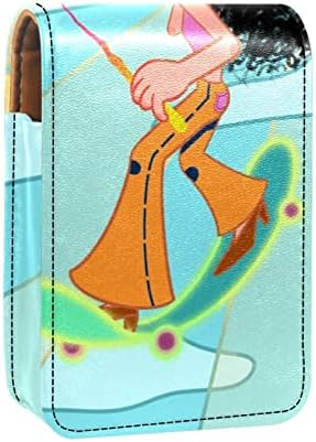 ORYUEKAN Mini torba za šminkanje sa ogledalom, torbica za kvačilo od umjetne kože, crtana djevojka
