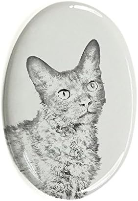 Art Dog Ltd. LaPerm mačka, Ovalni nadgrobni spomenik od keramičke pločice sa slikom mačke