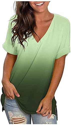 Ženski ljetni vrhovi modni Casual gradijent V-izrez kratki rukav labave majice majice labavi kroj