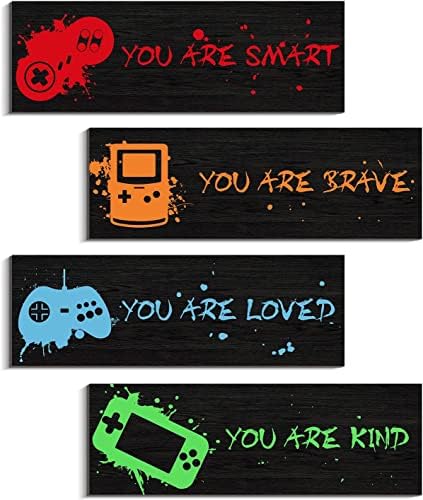4 komada Gaming Decor za dečake soba drvena video igra zid Art Print, motivacioni citat Gamer viseće plakete