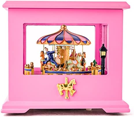 Drvena karusel glazbeni poklon - muzička kutija poklon za ženu kćerke žene sestrin ružičasti veseli goludni