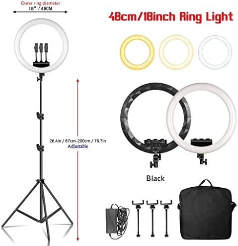 BGZDT 18-inčna tanka prstenasta LED lampa za samostalno snimanje sa kopčom za telefon sa stativom, pogodna za studije fotografije uživo