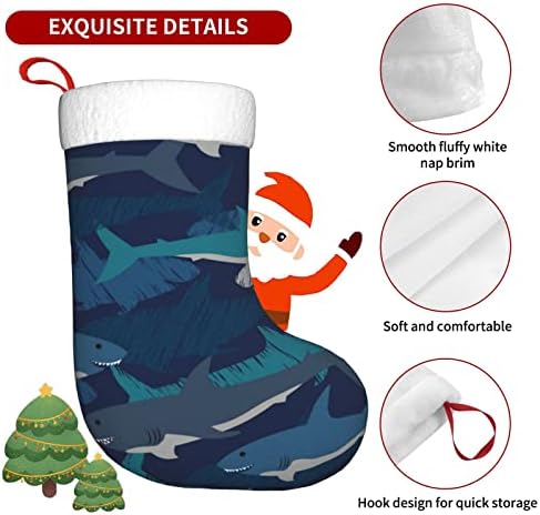Austenstern Božićne čarape morski psi plavi crtani kaili dvostrani kamin viseći čarape