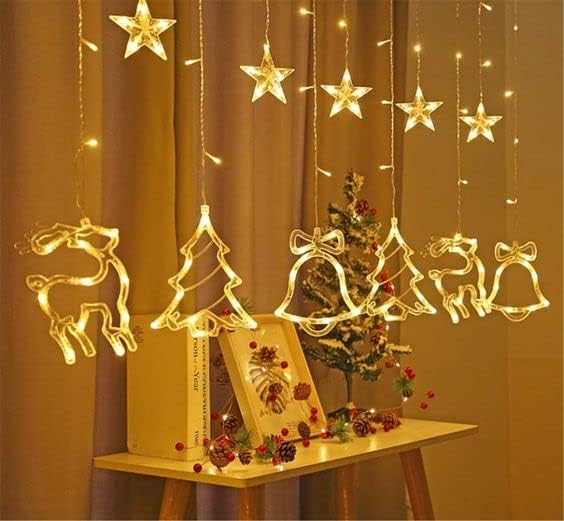 120 LED svjetla za zavjese na baterije, Jelenjska zvona božićno drvo zvijezde Led zavjese za djevojčice spavaća soba prozor zavjese zvijezda Vila žičana svjetla u zatvorenom za zidne dekoracije kuće za vjenčanje (topla bijela)