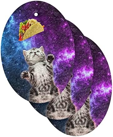 Alaza Slatka mačka Taco Galaxy Prirodna spužva Kuhinjski celulozni spužvi za posuđe Perilica kupaonica i čišćenje domaćinstava, bez ogrebotina i ekološki prihvatljivo, 3 pakovanje