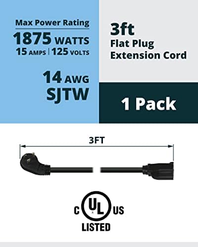 Lightkiwi ravna utikač za produženje dodataka, 1-pakovanje, 14-pakovanje SJTW kratki kabel,