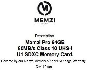 MEMZI PRO 64GB Klasa 10 80MB/s SDXC memorijska kartica za Panasonic Lumix DC-FZ82, DC-FZ80, DC-FZ80K, DMC-FZ2500, DMC-FZ2000, DMC-FZ330, DMC-FZ300, DMC-FZ300K digitalne kamere