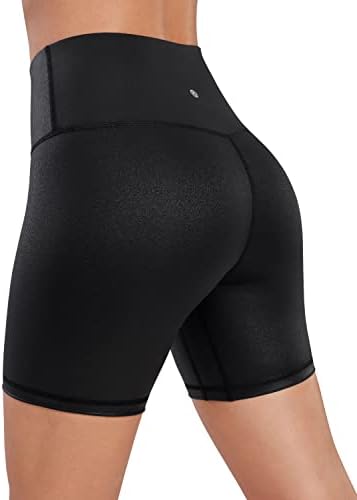 CRZ Yoga Matte Faux kožne kratke hlače za žene 6 '' - Stretch visokog struka Spandex biciklističke kratke hlače