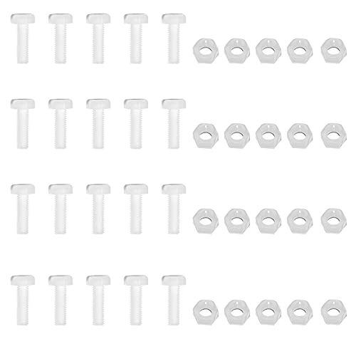 Piutouyar 20 par M8x25mm bijeli najlonski Šesterokutni vijci plastični Šesterokutni navoji Šesterokutni