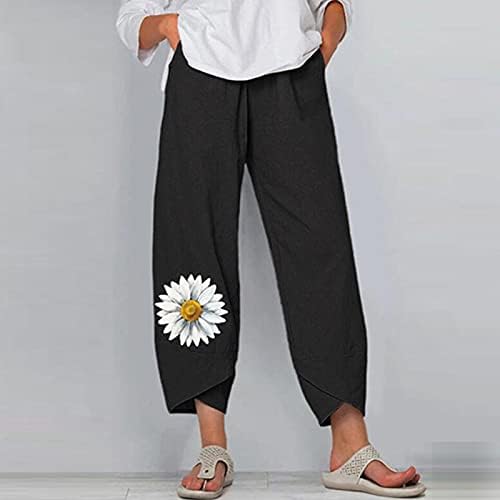Ženska kapriza Firero za ljetne hlače široke noge visoki struk print joggers casual labavi džepovi plus veličine posteljine