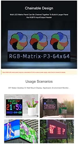 RGB puna boja LED matrična ploča za maline PI i Ardui, 3 mm terena, 64 × 64, 4096 pojedinačne RGB LED-ove, podesiva