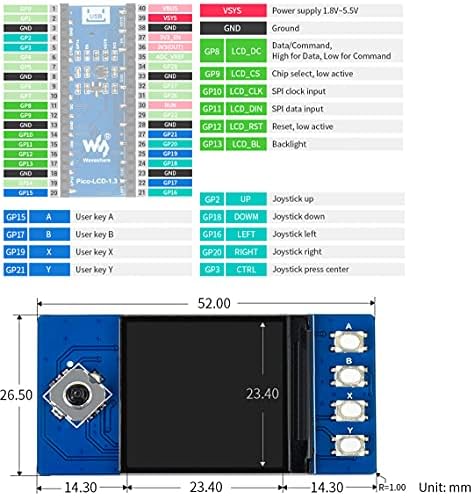 Waveshare 1.3 inčni RGB LCD modul za Raspberry Pi Pico, 240×240 rezolucija IPS ekran 65k RGB boja