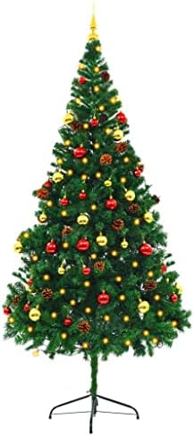 Vidaxl veštačko božićno drvce sa balama i LED-ima zelena 210cm Početna soba Dnevna soba hodnik kancelarijski
