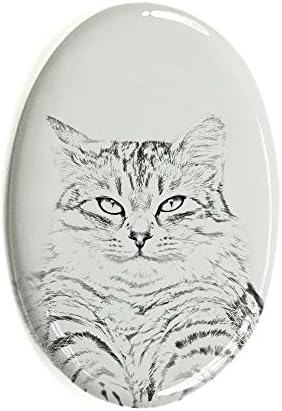Art Dog Ltd. Sibirska mačka, Ovalni nadgrobni spomenik od keramičke pločice sa slikom mačke