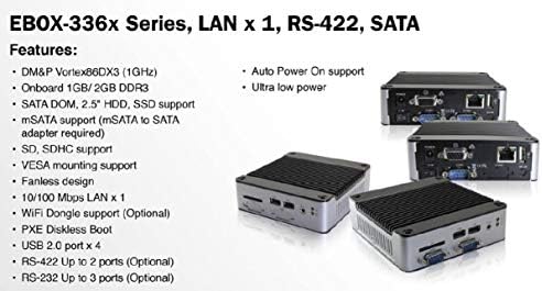 Mini Box PC EB-3362-L2B1C2851 podržava VGA izlaz, RS-485 Port x 1, RS-232 Port x 2, CANbus x 1, SATA Port