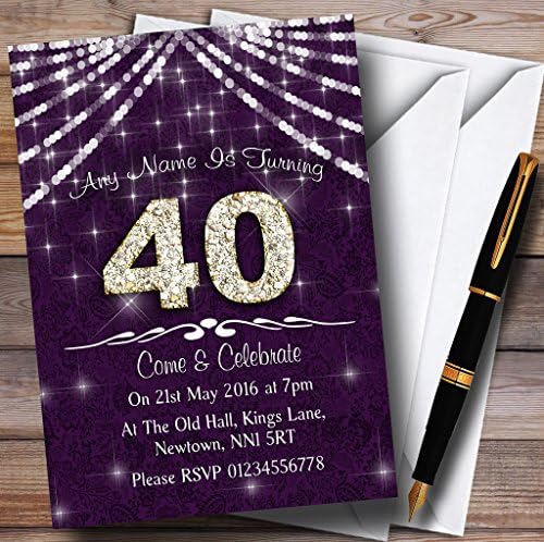 40. ljubičasti i bijeli Bling blistaju rođendanske zabave personalizirane pozivnice