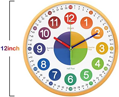 Nastavni sat za djecu 12-inčni učenje zidnog sata Tihi pokret i šarene brojeve dječji zidni satovi za učionicu