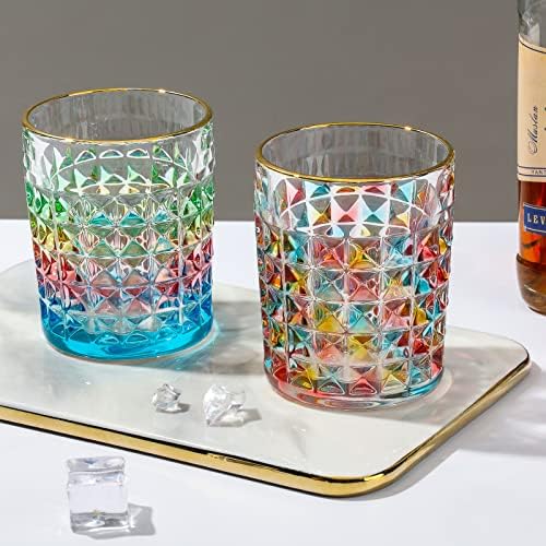 SALADAYS Old Fashioned Whisky naočare, 10oz Colorful Rocks Barware za Scotch, burbon, alkoholna i koktel