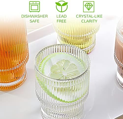 Čaše za piće Set 10-5 Highball naočare &5 male čaše za vodu, rebraste staklene čaše sa Slamkama i četkom za čišćenje,