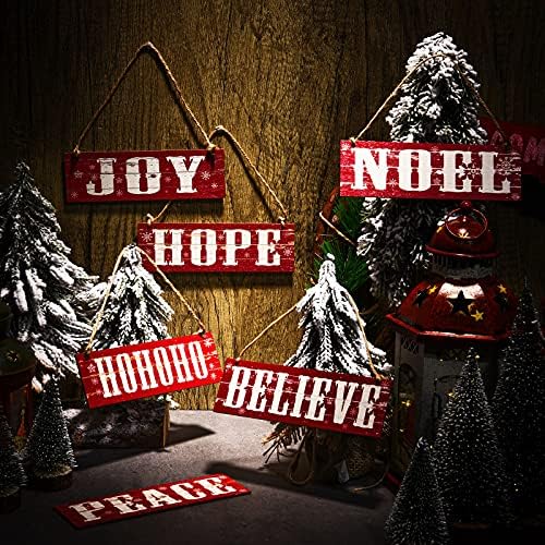 6 komada Božić drveni dekor Vintage Božić Home Decor Rustikalni drveni zid plaketa Joy Peace Hohoho viseći