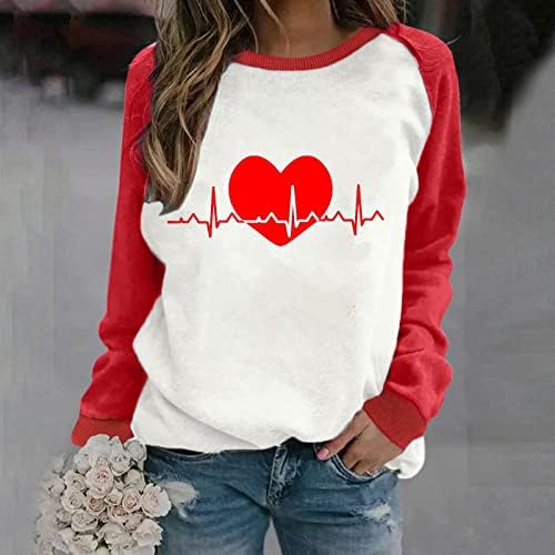 Ženske grafičke dukseve za EKG za Valentinovo Raglan dugih rukava sa dugim rukavima opušteni fit vrhovi bluza