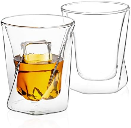 Joyjolt Lacey Whisky naočare sa dvostrukim zidom, Set od 2 izolovana stakla za viski, 10 unci.