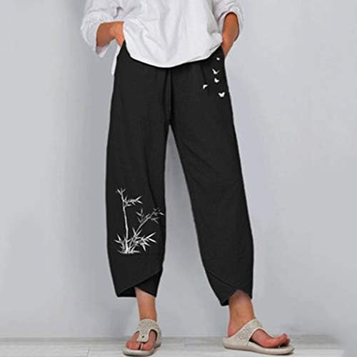 Etkia posteljina za pantalone za žene sitničara sa širokog nogu casual sažernim pamučnim pamučnim pamučnim