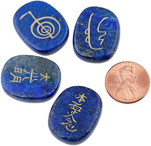 Rockcloud Cleaning Crystal Lapis Lazuli 4pcs Graved Chakra Stones Palm Stone Reiki Balansing
