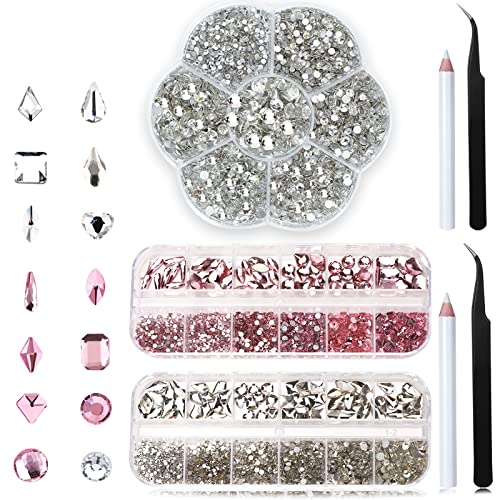 Pink Clear Nail face rhinestones Kit Multi Shapes+3150pcs Nail Gems face Jewels Tooth Eye Gems-flatback Crystals