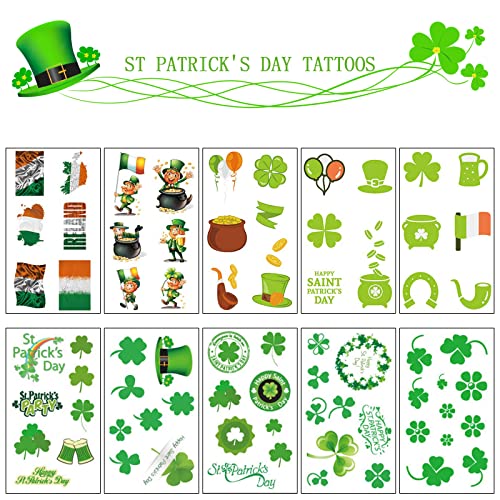 Loyalandand 20 listova St Patricks Dan tetovaže, privremene irske Shamrock tetovaže, 140 kom zlato
