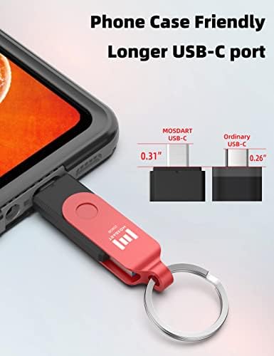 MosDart 256GB USB C Dual Flash pogon sa LED indikatorom i tipkom za ključeve - 2 u 1 OTG USB 3.0 Type-C
