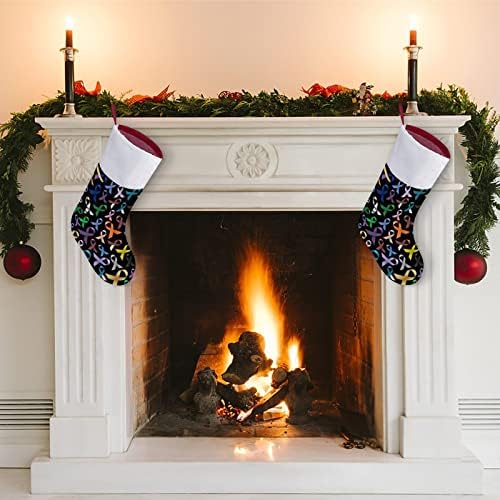 Šarene trake za podizanje svijesti o raku Personalizirani božićni čarapa Xmas kamin Porodični zabava