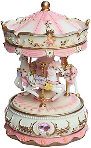 Xjjzs karusel vjenčani dekor rođendansko svjetlo retro smola muzička kutija Početna (boja: ružičasta,