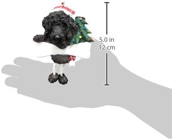 Labradoodle Ornament crni sa jedinstvenim visećim nogama ručno oslikanim i lako personaliziranim