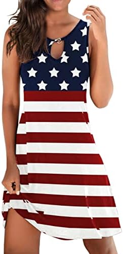 4. jula haljina za žene ljetna Ležerna haljina za tenkove USA zastava bez rukava O vrata Ključaonica