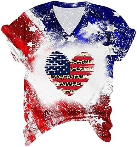 Lcepcy američka zastava Shirt žene Patriotska majica 4. jula Leopard detalj grafički majice