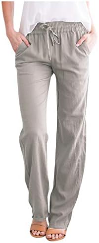 Trendi letnje kapri pantalone za žene lanene jednobojne elastične čekane dna udobne ravne pantalone sa džepovima