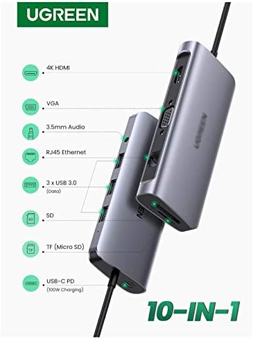 SJYDQ USB C Hub 10 u 1 USB Tip C na HDMI 4K USB 3.0 VGA PD 3.5 mm Full funkcija Hub