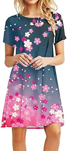 lcziwo ženske ljetne 2023 Ležerne haljine Boho cvjetni Print Crew vrat kratki rukav Mini Tshirt haljine