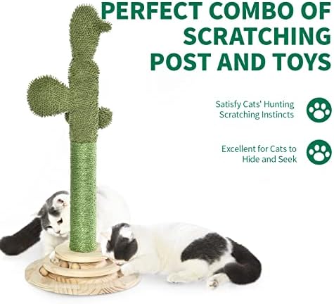 Yokee mačji stub za grebanje, drvene igračke za mačke Cactus Cat Scratcher, dvoslojni stubovi