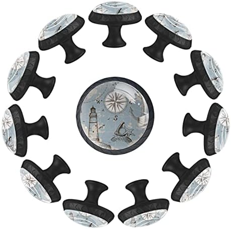12 komada Antikna Nautička jedrilica karta Svjetionik Sidro staklo dugmad za Komode ladice, 1.37 x 1.10 u okrugli
